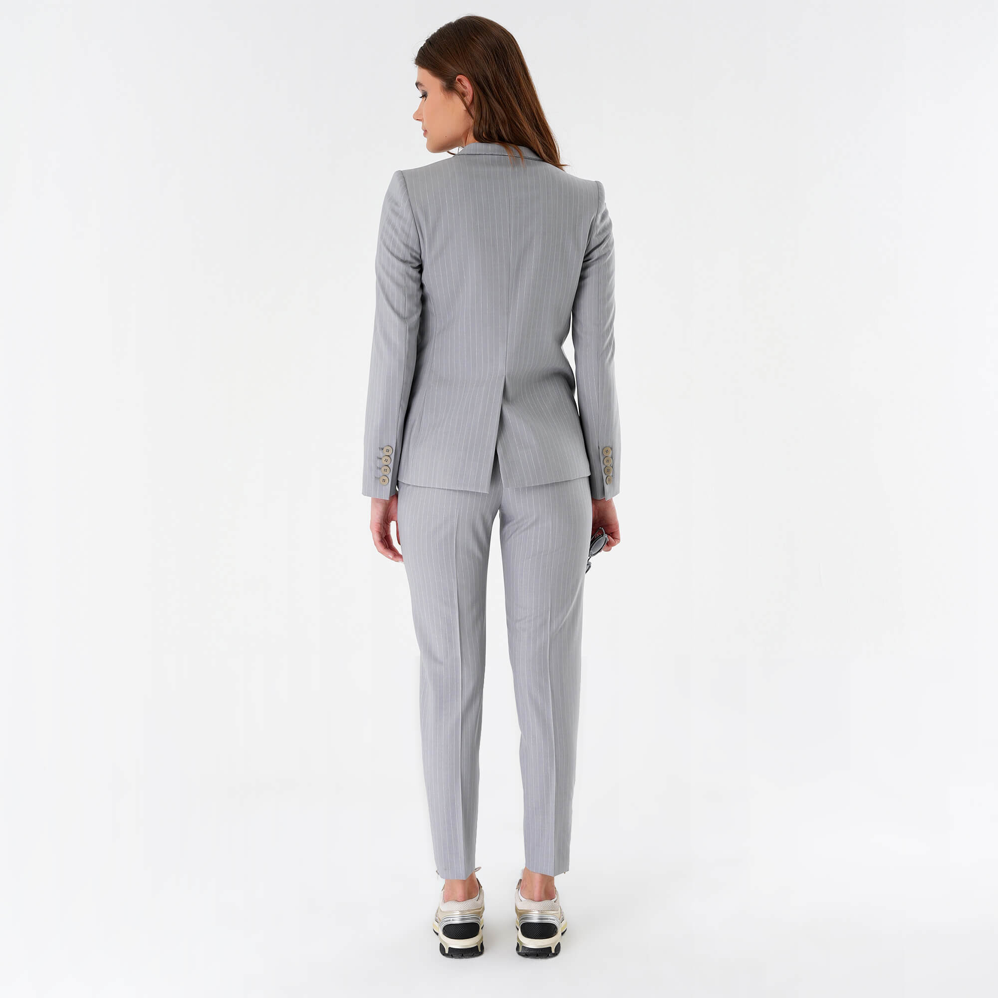 Stella McCartney - Grey Vertical Striped Blazer Fleur Jacket & Pants Suit  IT40